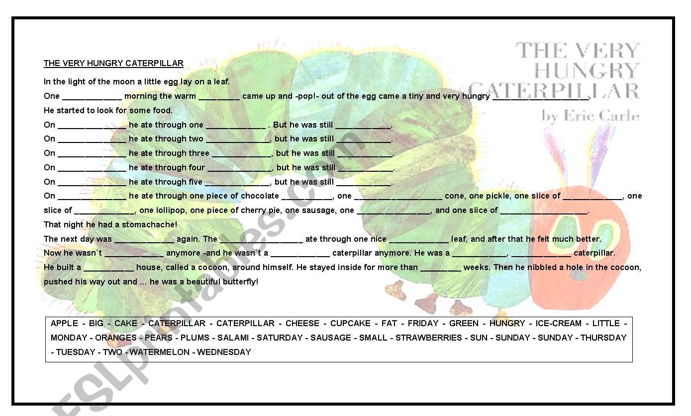 The Very Hungry Caterpillar worksheet