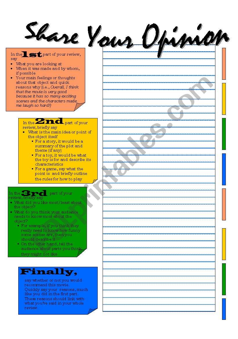 Writing a Review worksheet