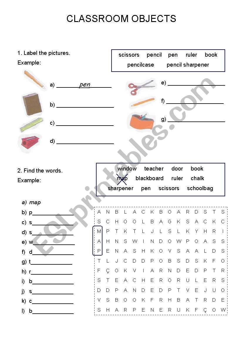 CLASSROOM OBJECTS worksheet