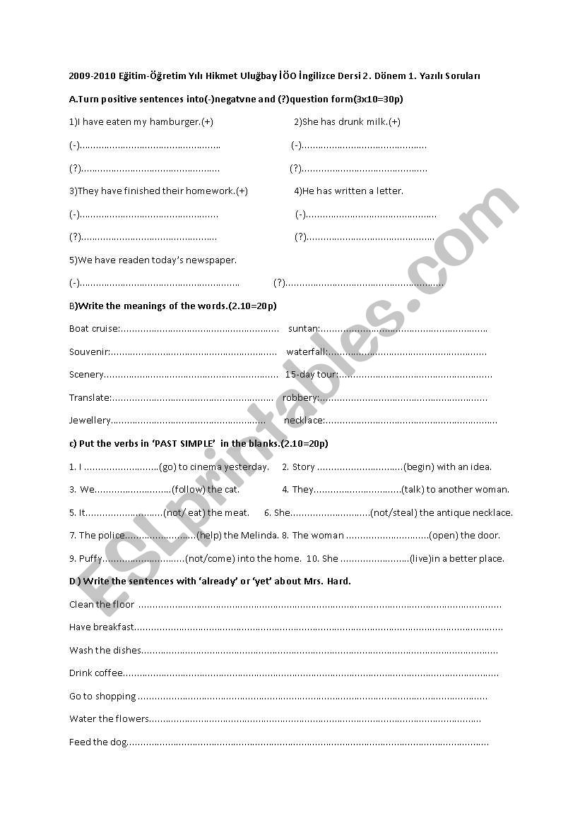 8th grade test worksheet