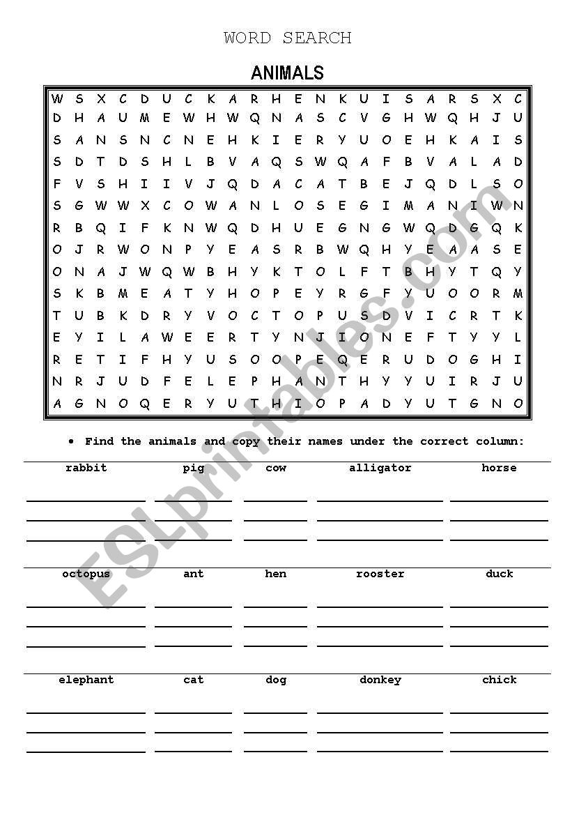 Animals Word Search worksheet