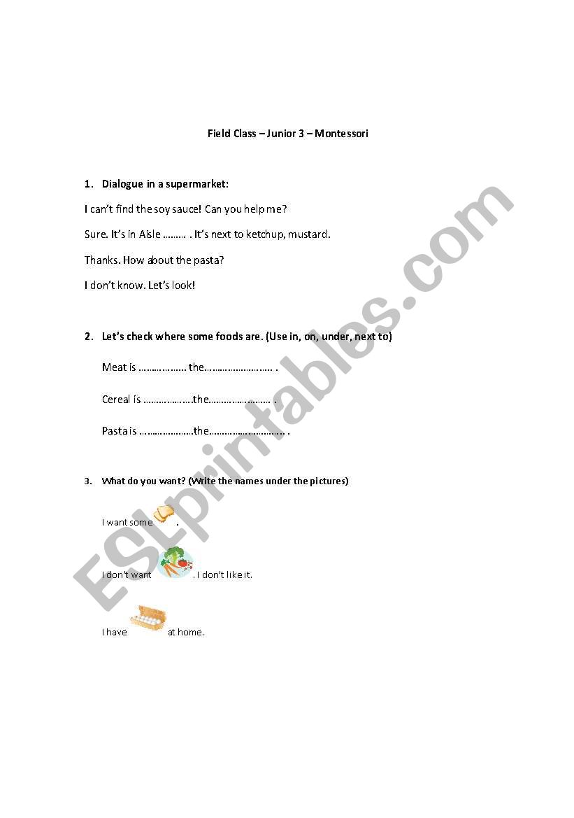 At supermarket worksheet