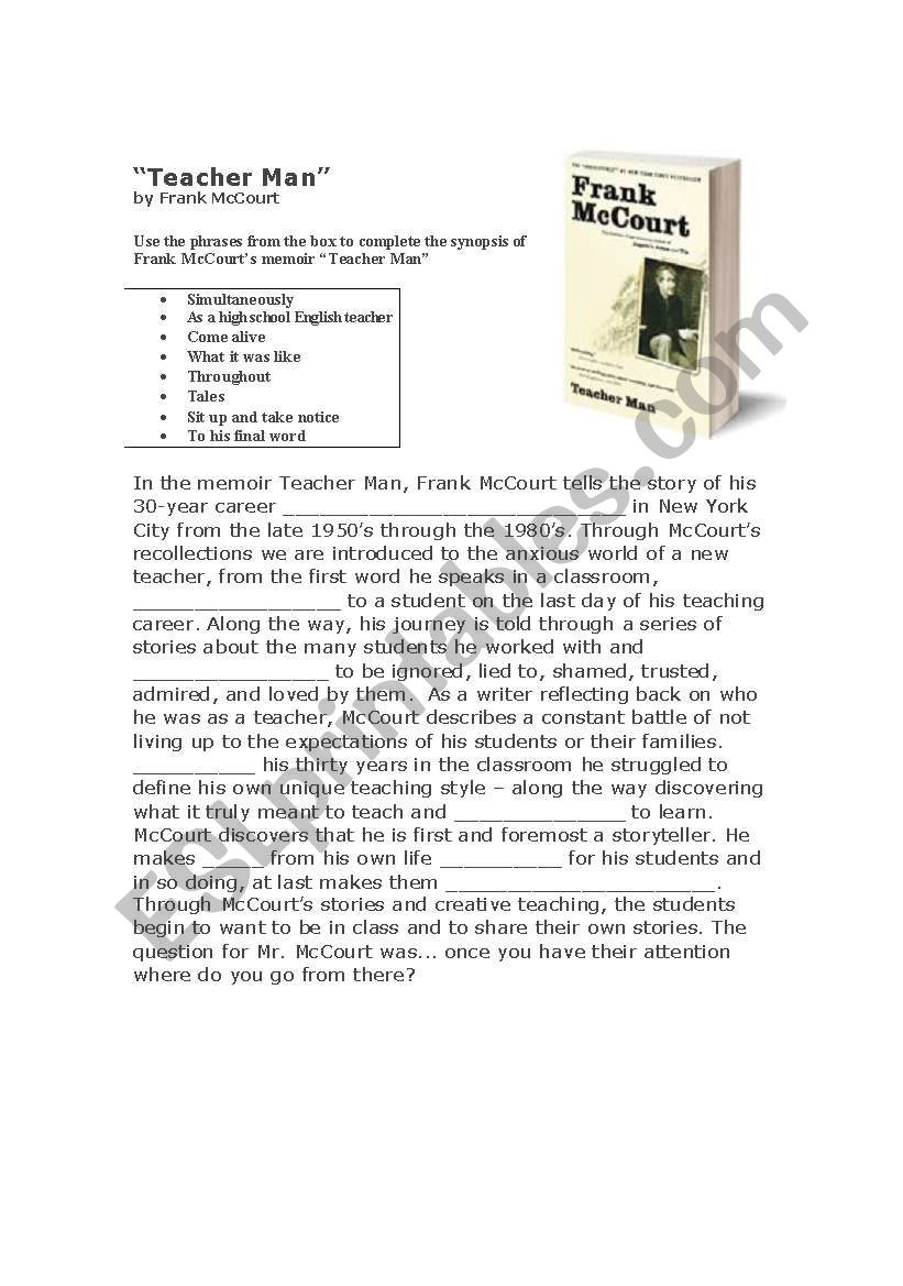 Introduction actiities to Penguin Reader: TEACHER MAN by Frank McCourt