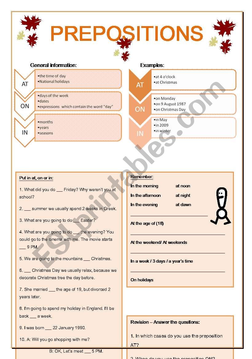 Prepositions worksheet