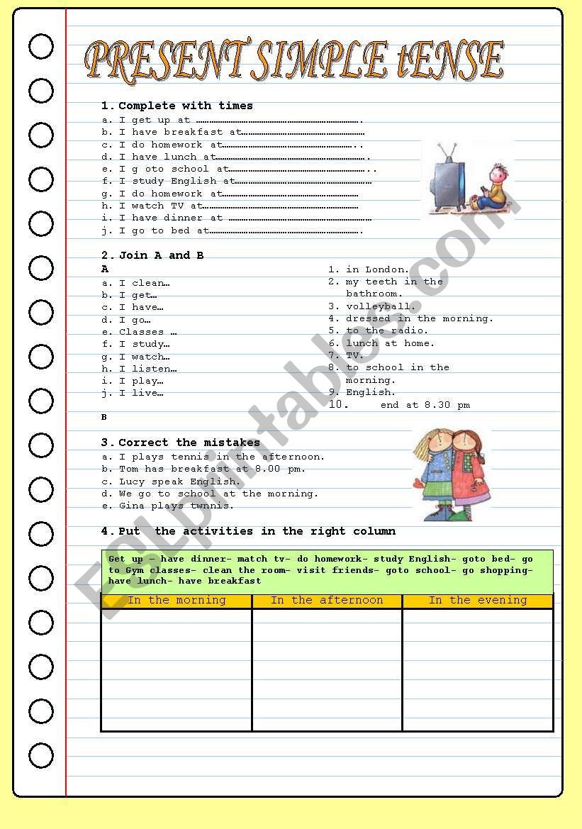 PRESENT SIMPLE TENSE worksheet