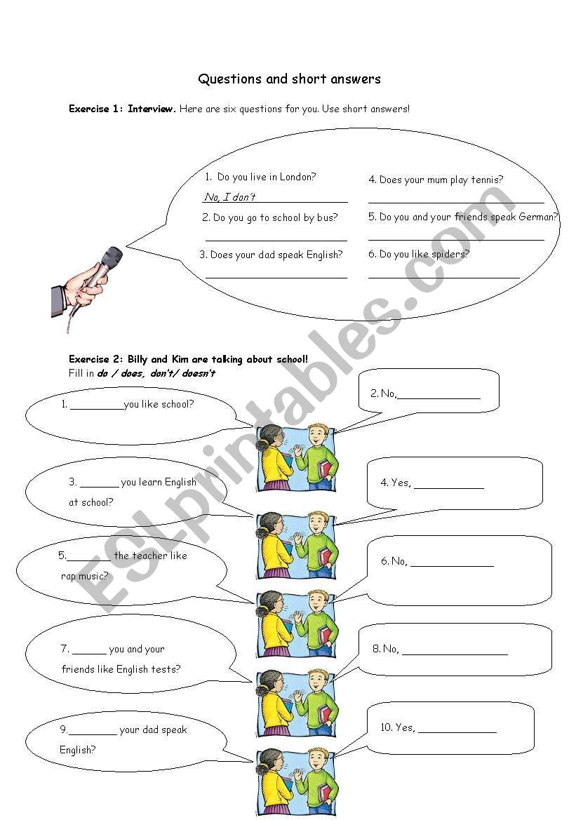 Questions and short answers worksheet