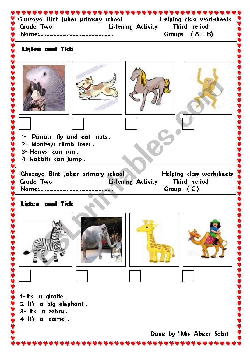 animals worksheet