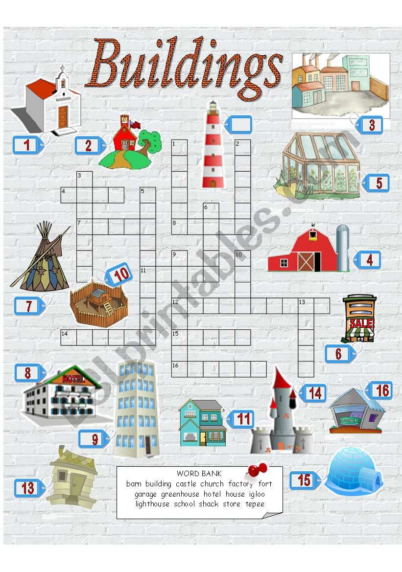 Crossword puzzle - Buildings worksheet