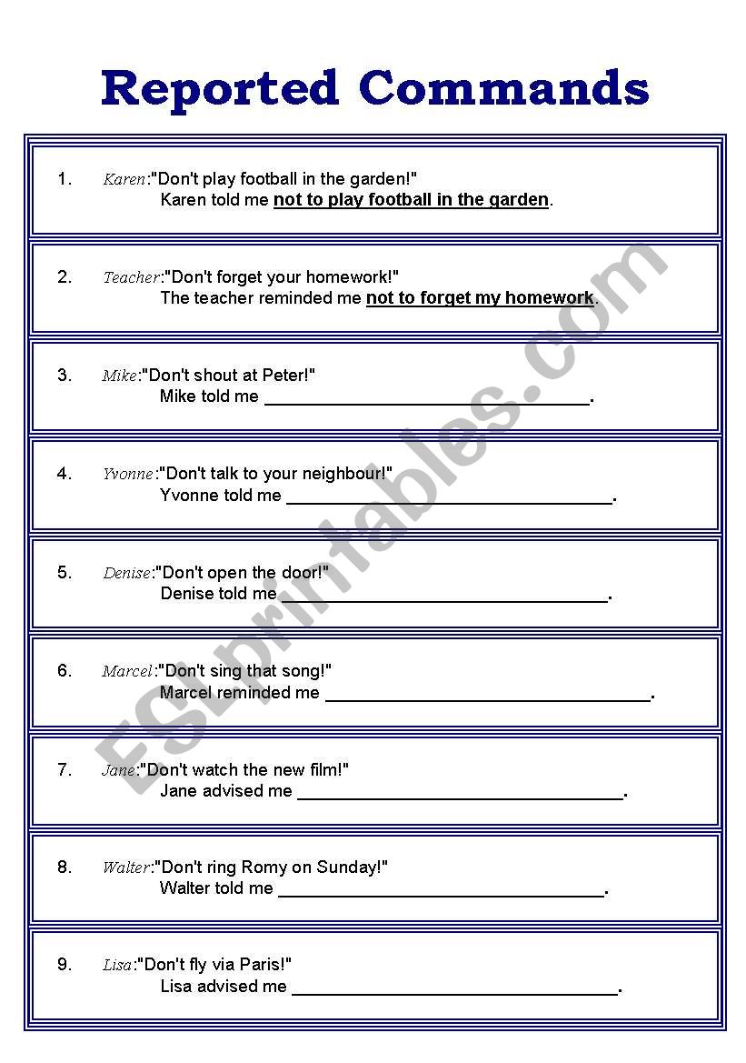 Reported Speech (Commands) worksheet