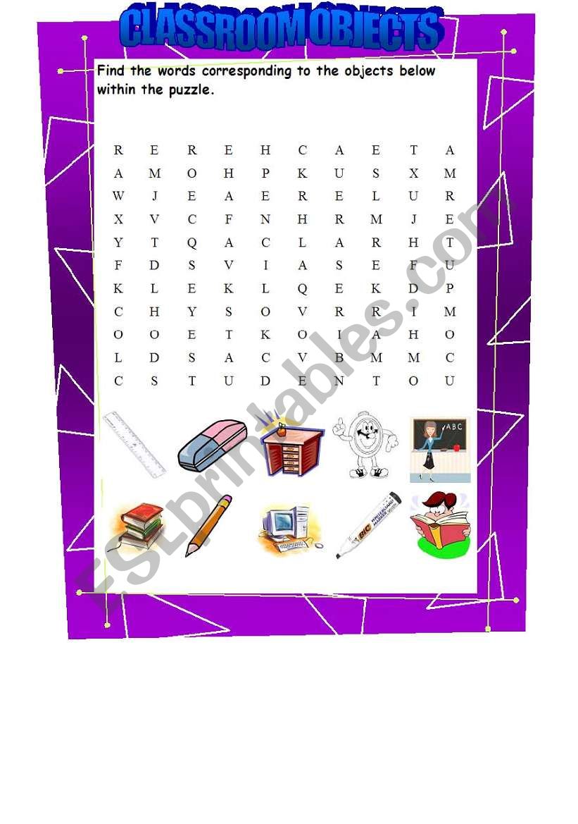 Classroom objects puzzle worksheet