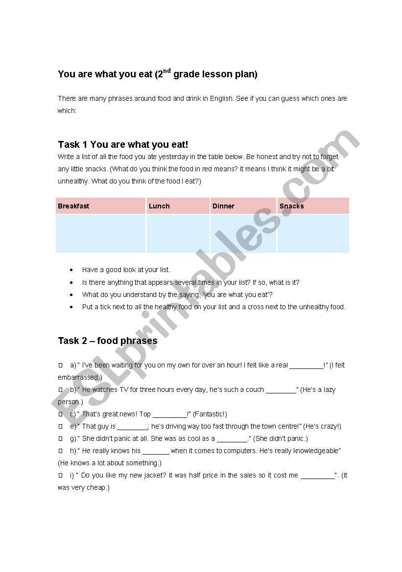 You are what you eat.... worksheet