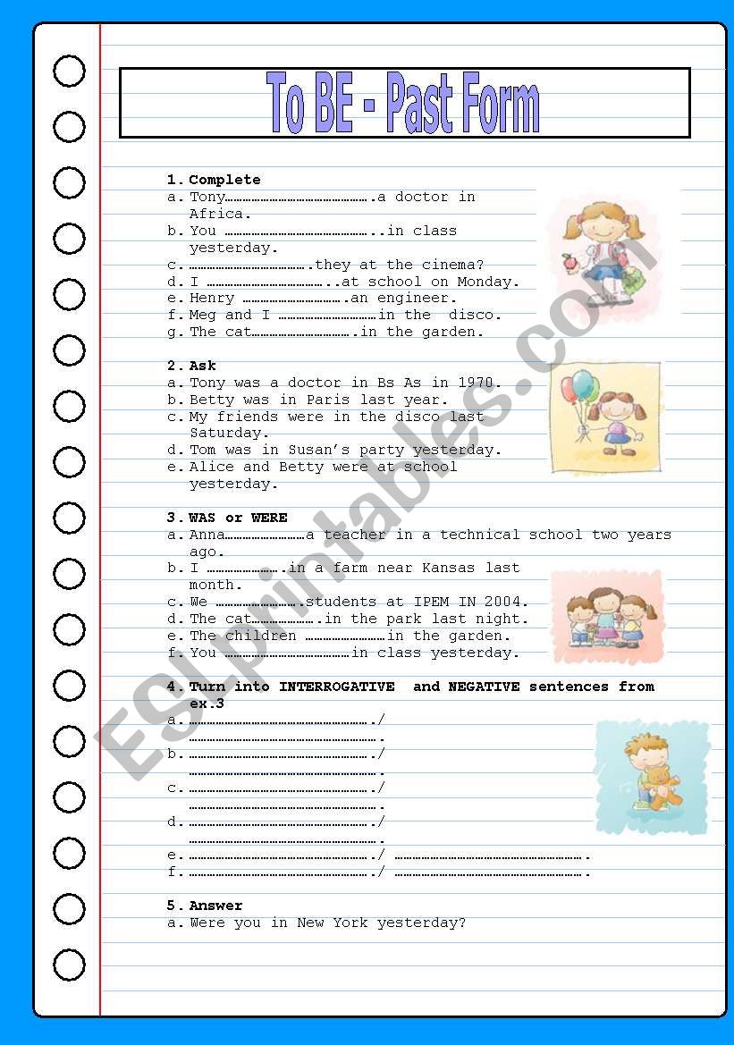 BE-PAST FORM worksheet