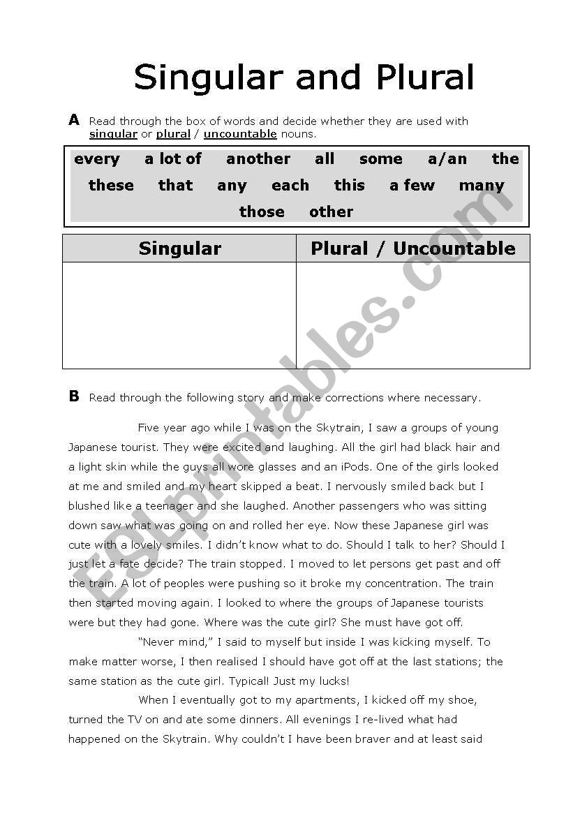 Singular and Plural worksheet