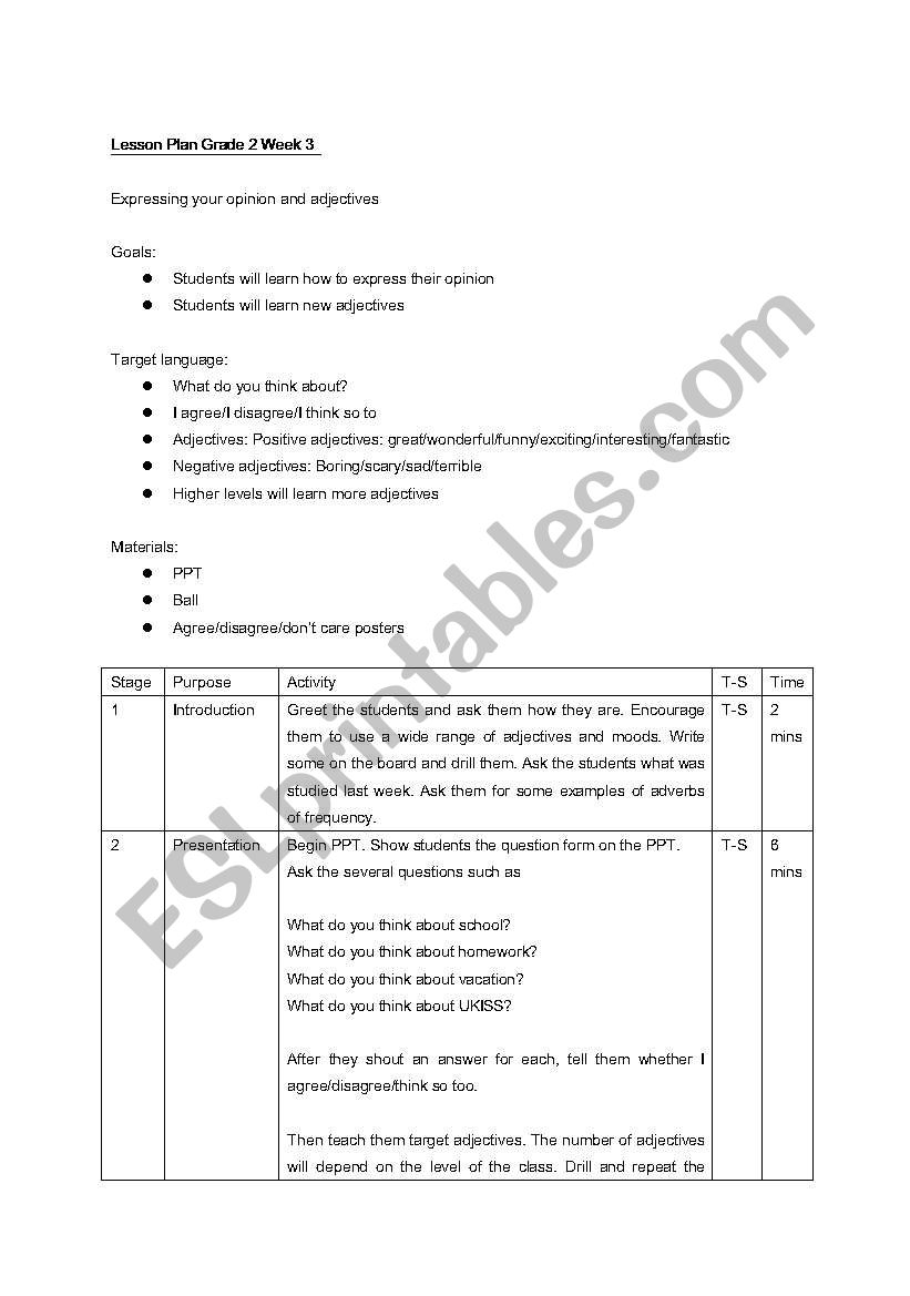 Lesson Plan agree/disagree and adjectives