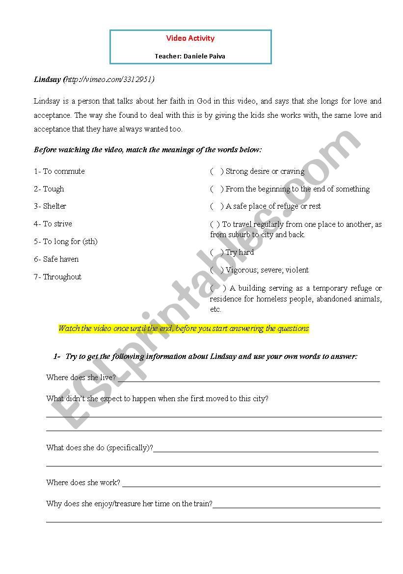 Lindsay worksheet