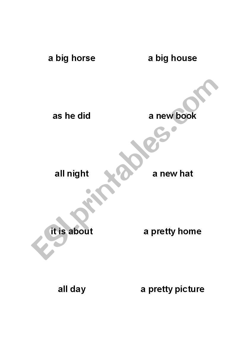 Dolch Phrases Flash Cards worksheet