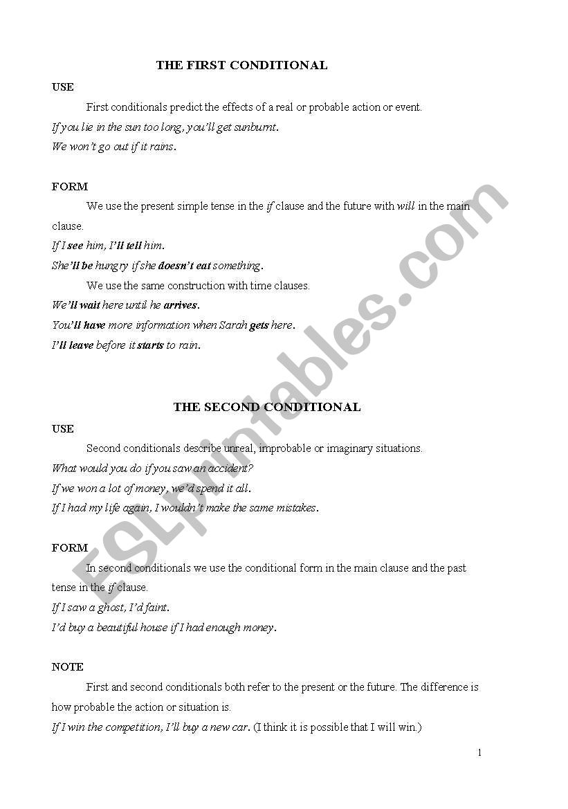 first and second conditional worksheet