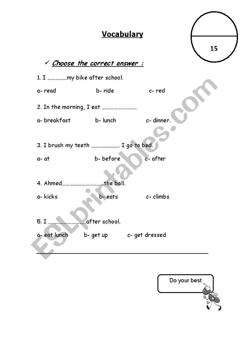 vocabulary exam worksheet