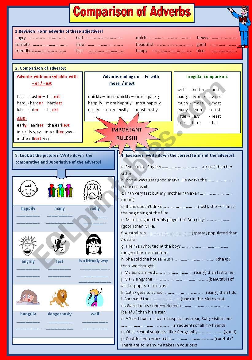 Comparison of adverbs worksheet