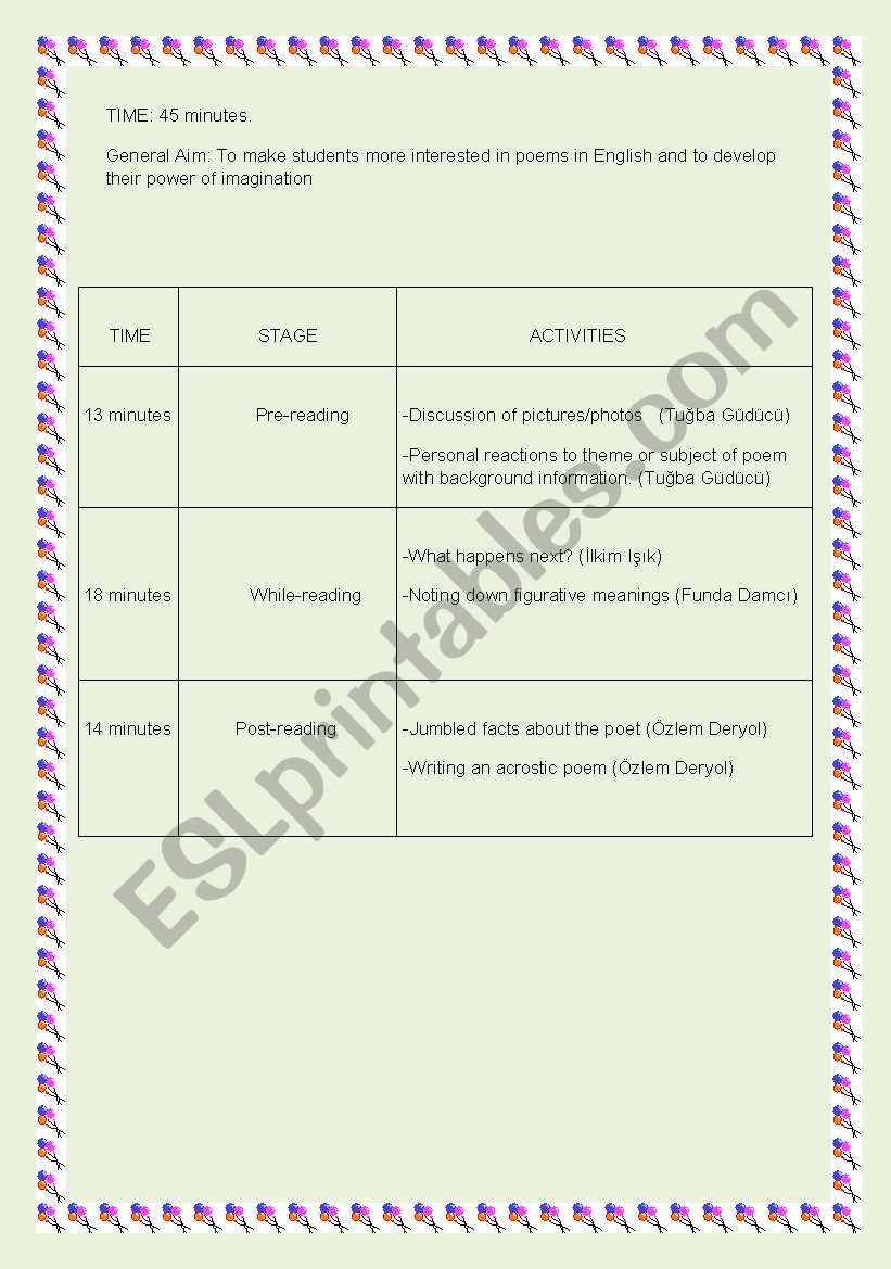 a poem lesson plan with activities