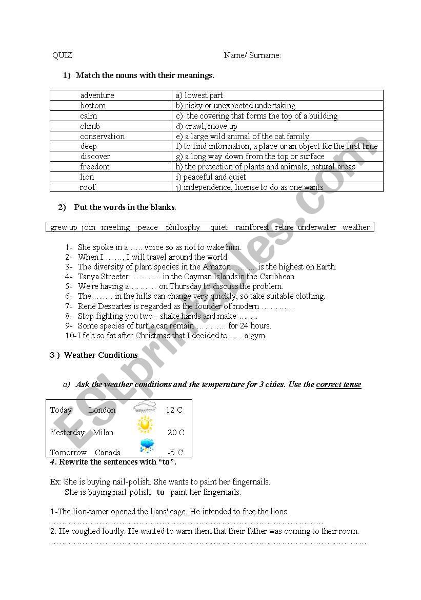 Quiz worksheet