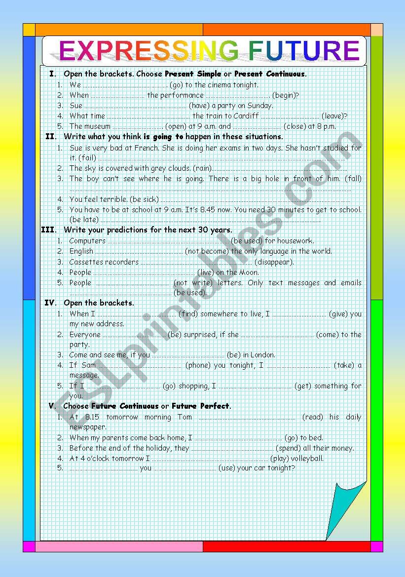 Expressing Future (exercises) worksheet