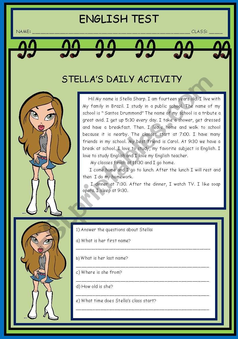 Daily activity worksheet