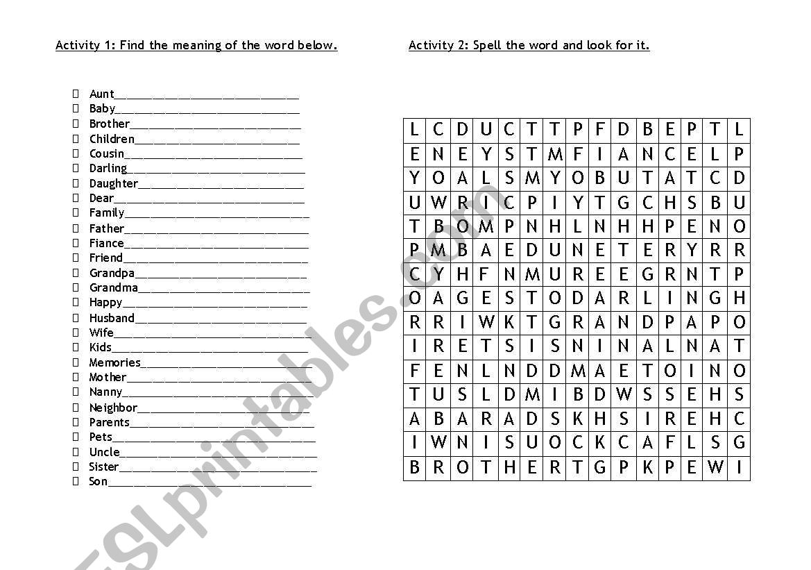 WORD SEEK worksheet