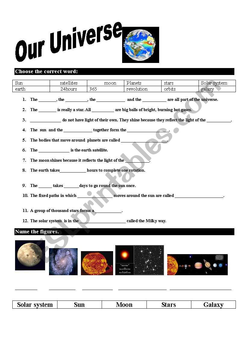 Our Universe worksheet