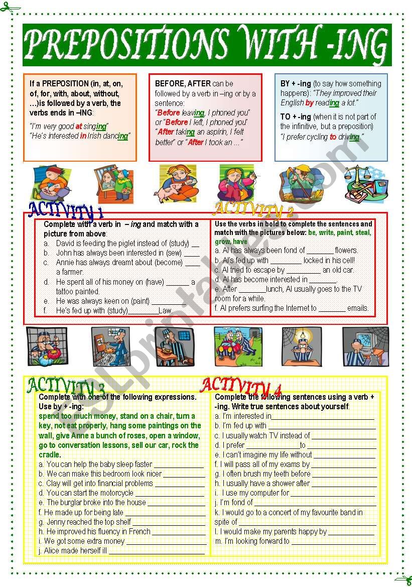 Prepositions with -ing verbs worksheet