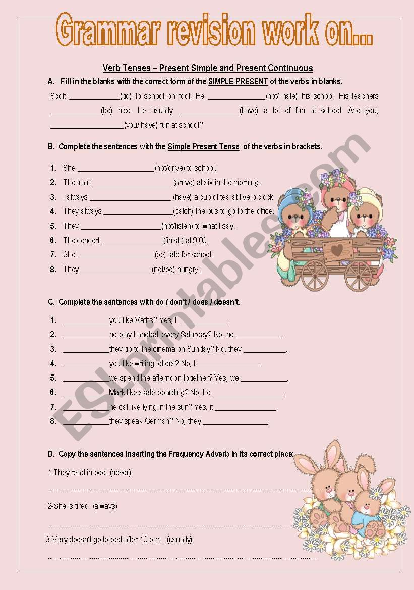 Grammar Revison work on Present Simple and Present Continuous / Comparatives and Superlatives