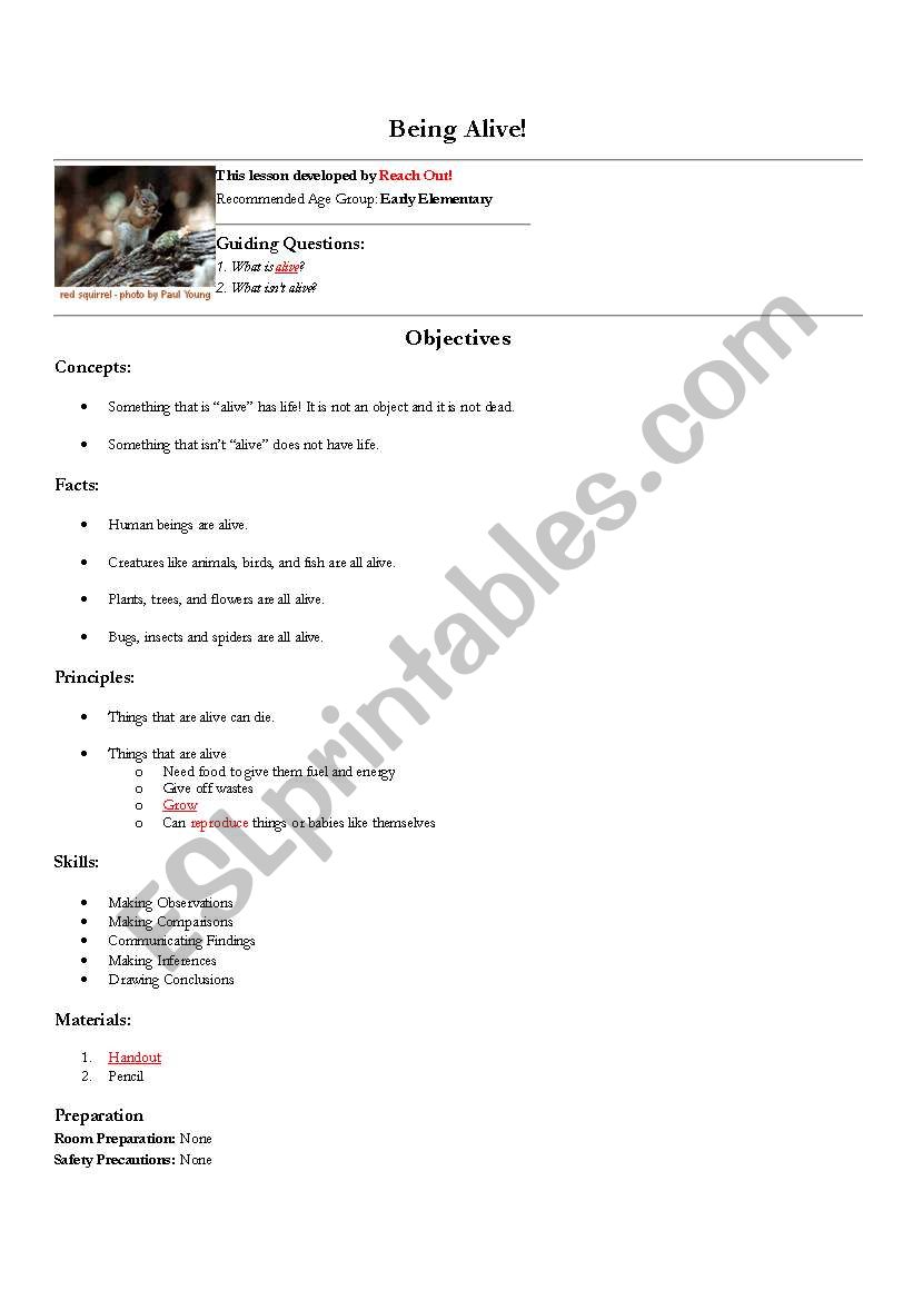 Being Alive! worksheet