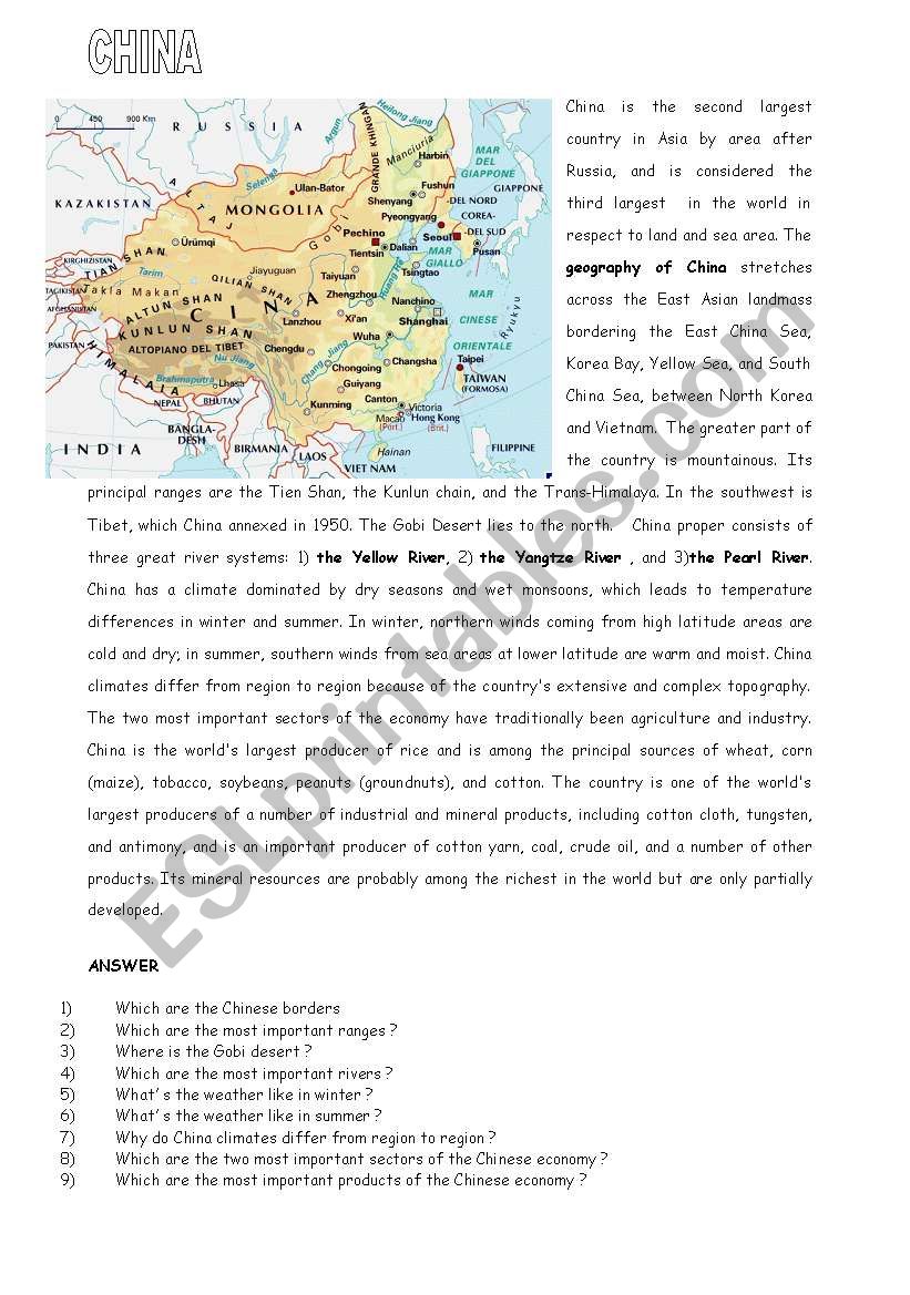 china worksheet