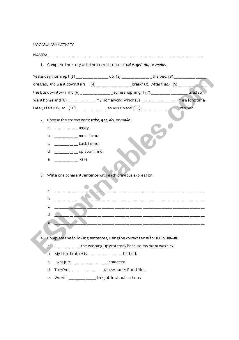 Do and Make worksheet