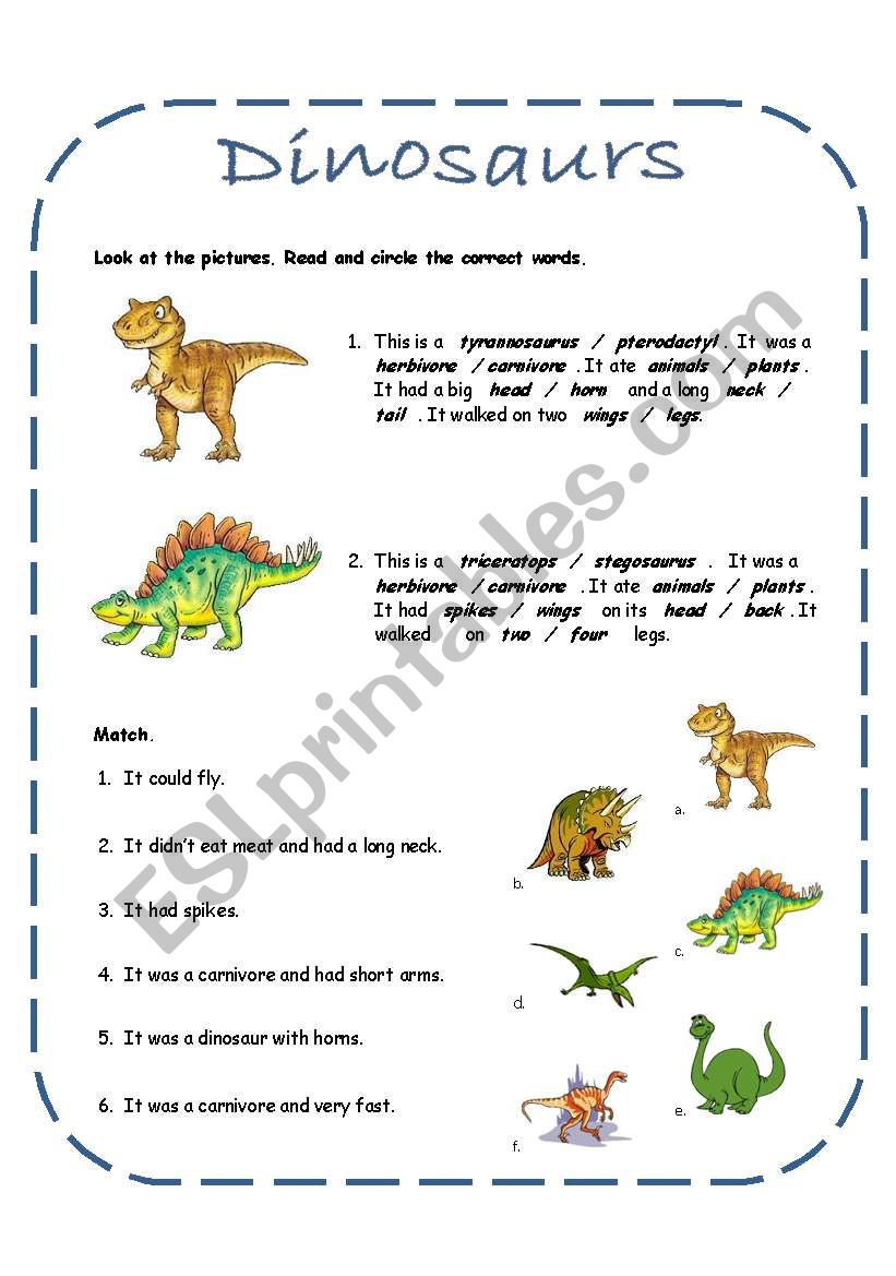 Dinosaurs activities including a song (4 pages + answer key)