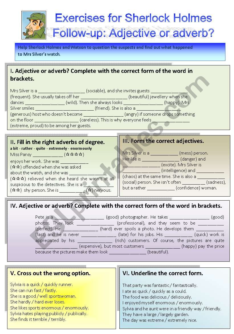 Sherlock Holmes case XIV Follow-up: Exercises on adjective or adverb