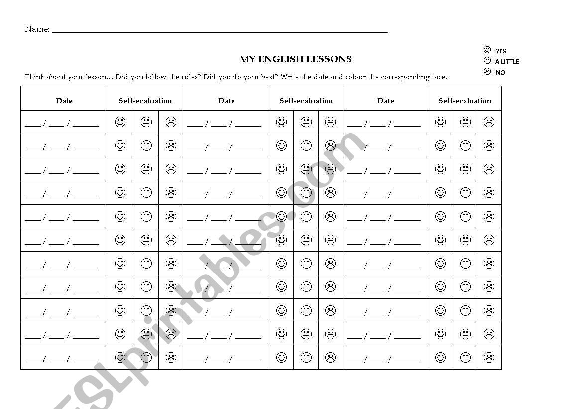 Self-evaluation worksheet