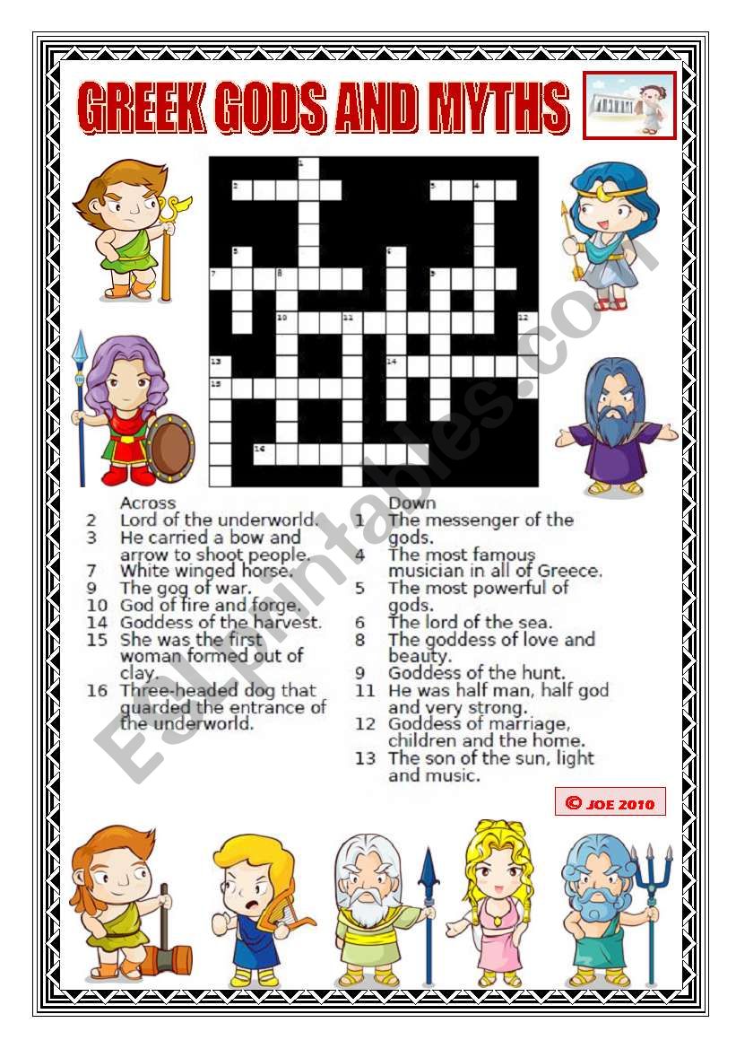 GREEK GODS AND MYTHS CROSSWORD