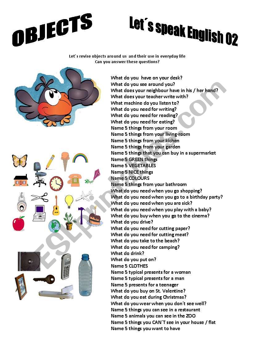 Revision series 02 - Objects worksheet