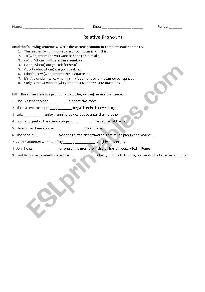 Relative Pronouns--Who, Whom, That, and Which