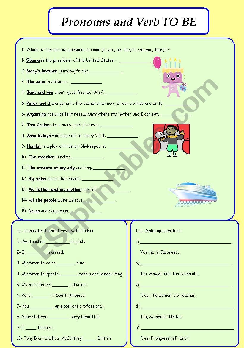 Pronouns and verb To Be worksheet