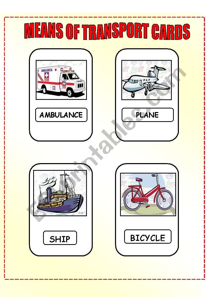 TRANSPORT FLASHCARDS worksheet