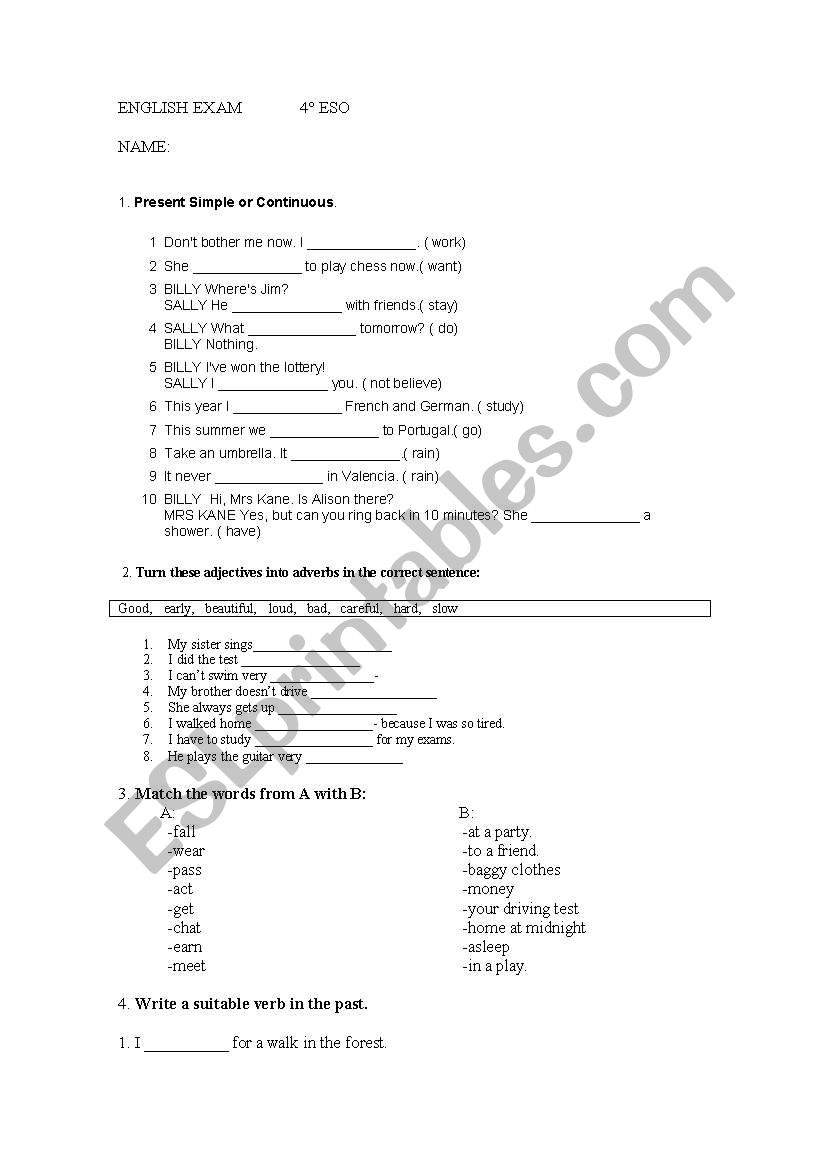 Test for 4 ESO worksheet