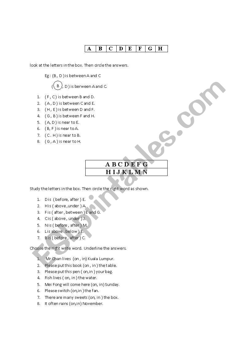 preposition worksheet