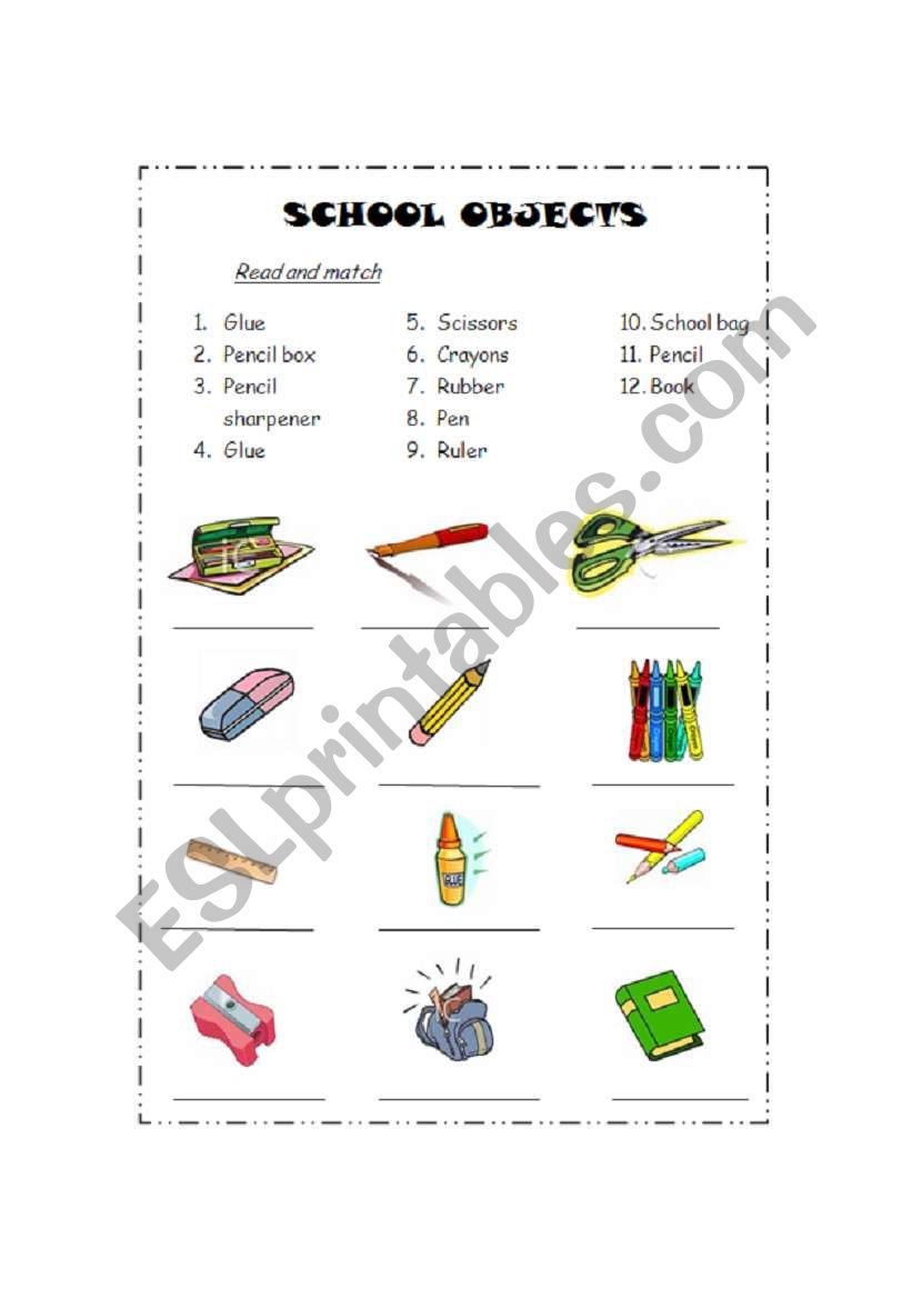 School objects worksheet