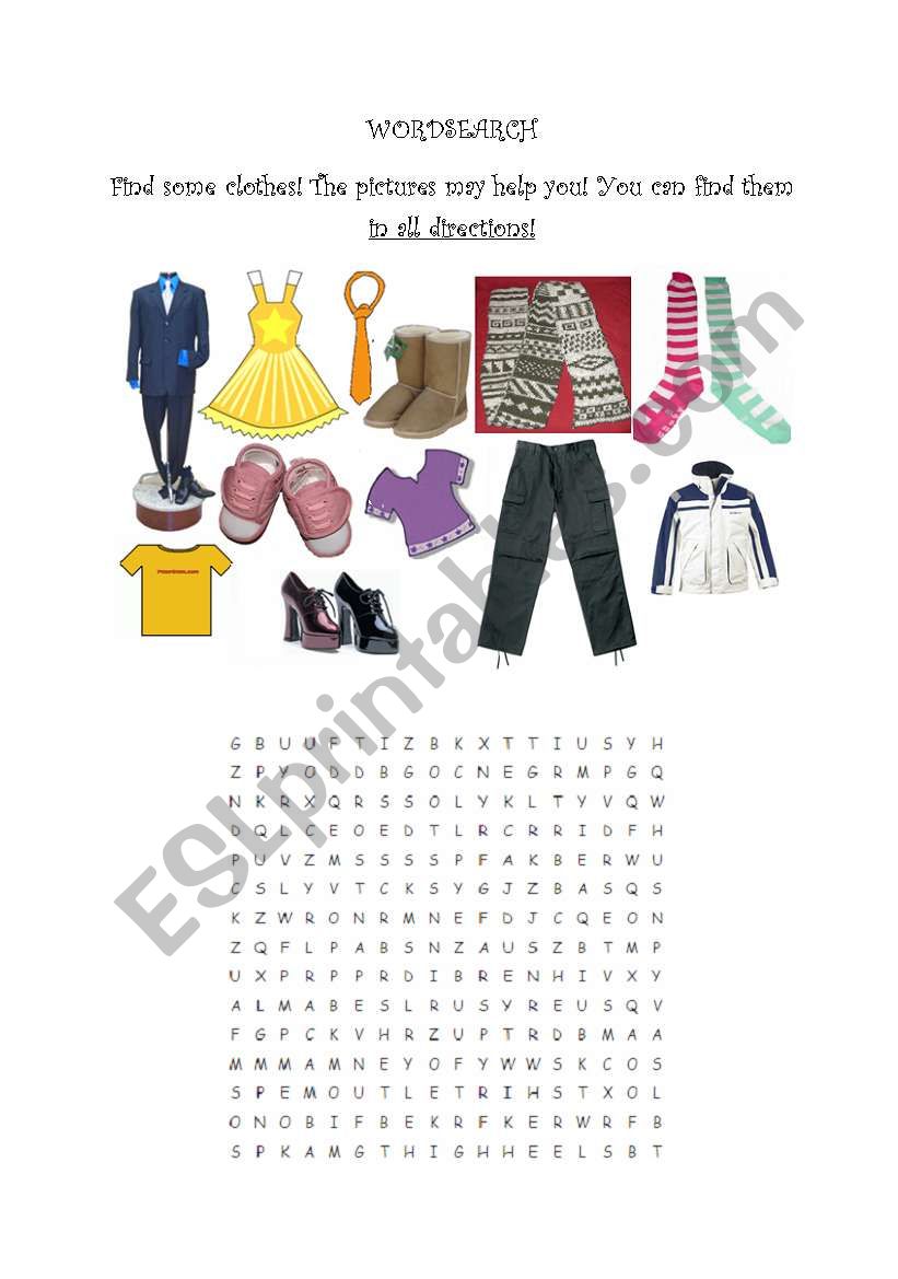 WORDSEARCH- CLOTHES worksheet