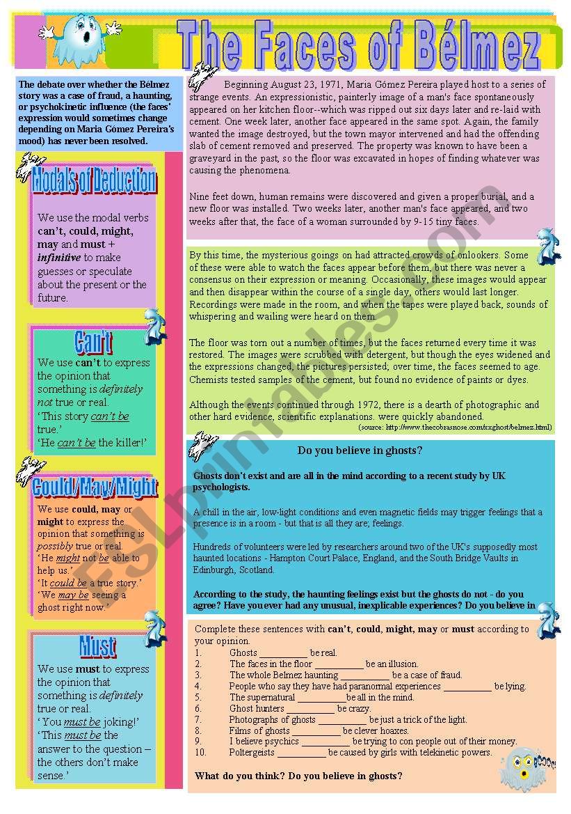 The Faces of Blmez Read and Introduction to Modal Verbs of Present Deduction (B/W version included)