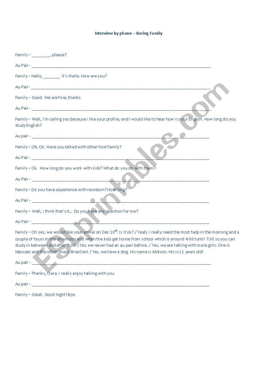 Interview by phone 2 worksheet