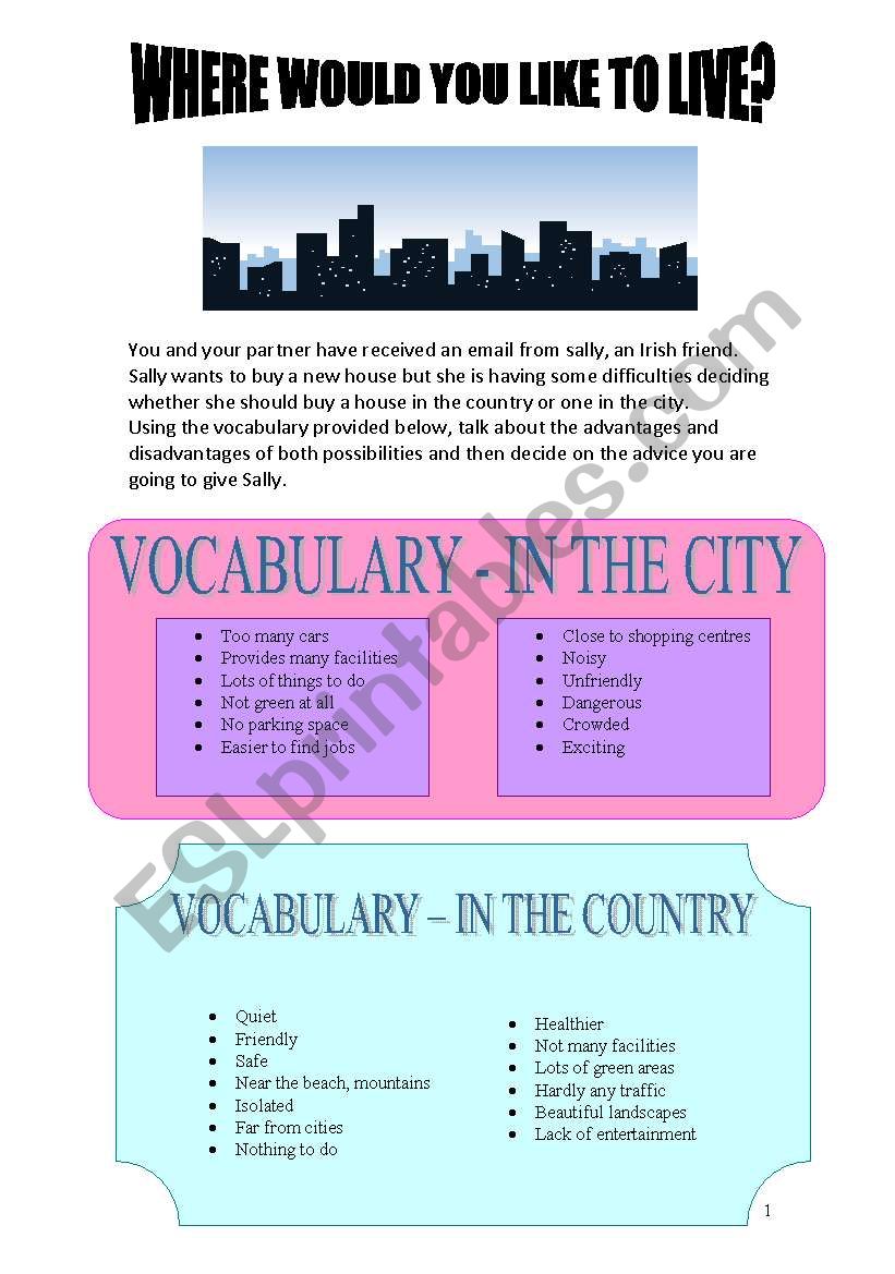 where would you like to live? worksheet