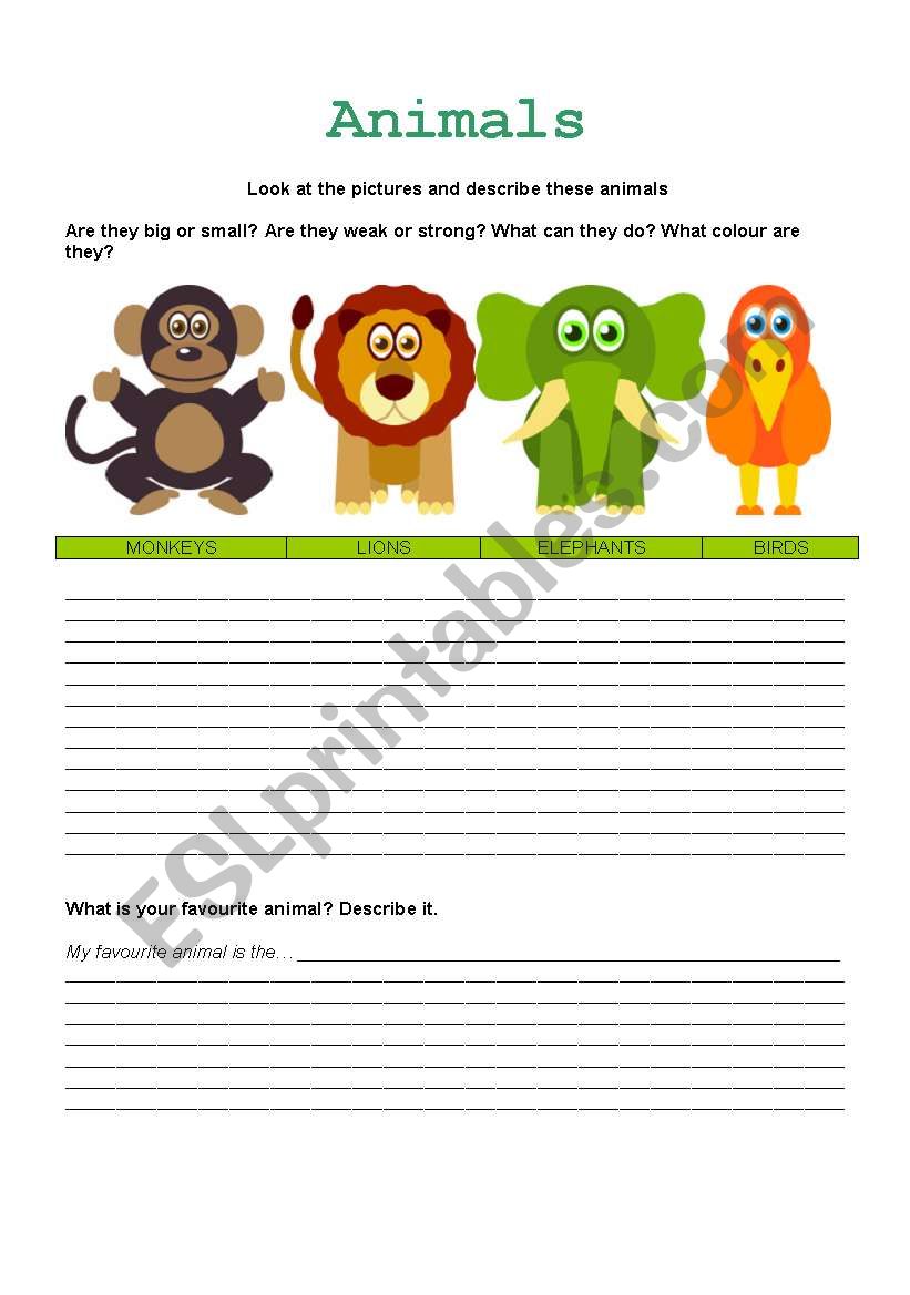 Animals worksheet